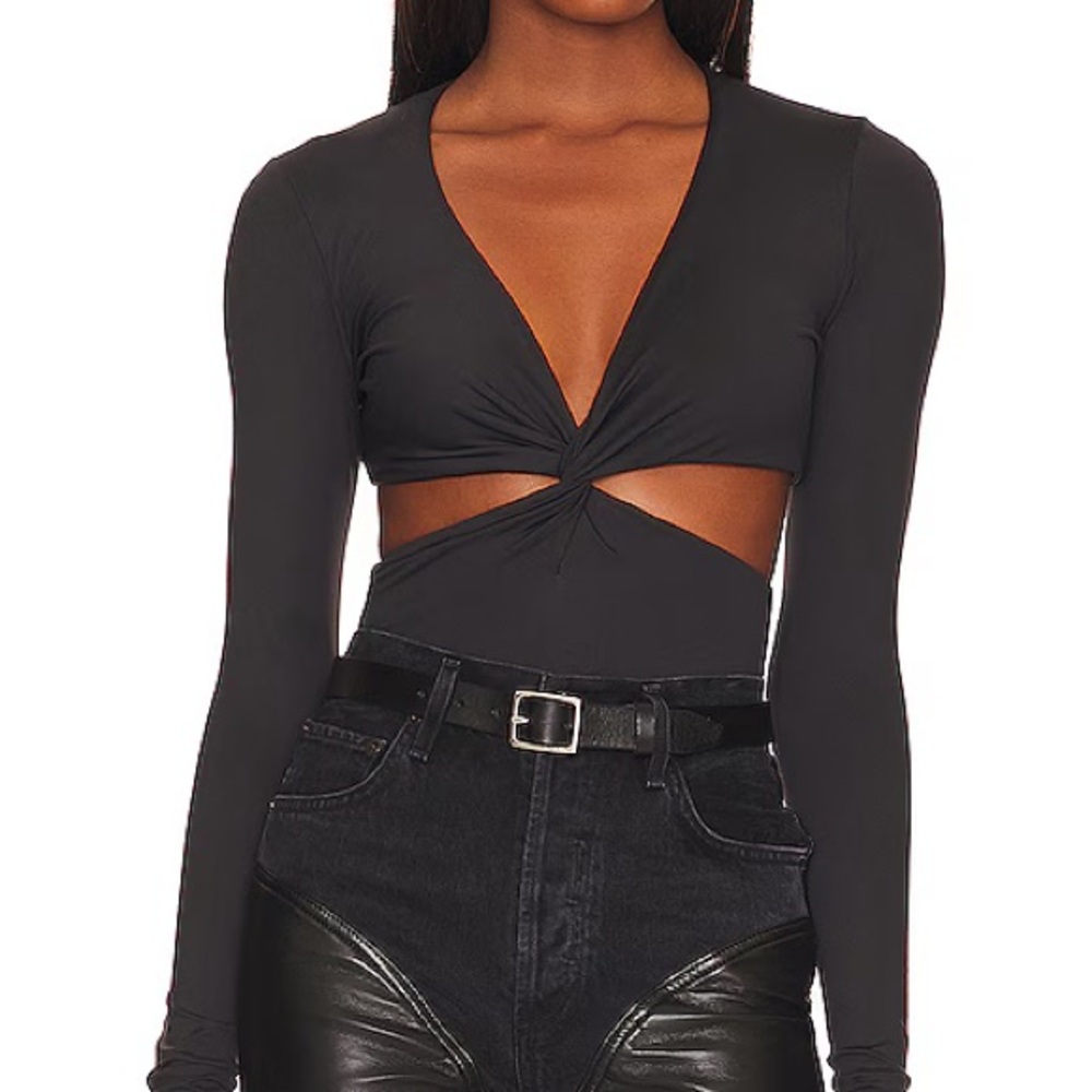Alix NYC Lance Black Twisted Long Sleeve Bodysuit